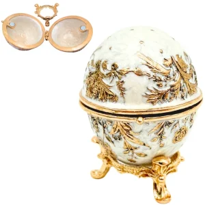 Exklusiv Fabergé Ägg Smyckeskrin i Metall med Kristaller i Vitt och Guld med Möjlighet till Personlig Gravyr